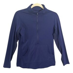 IBKUL Quarter Zip Long Sleeve Pullover Shirt Top Navy Blue Size S Mesh Accents